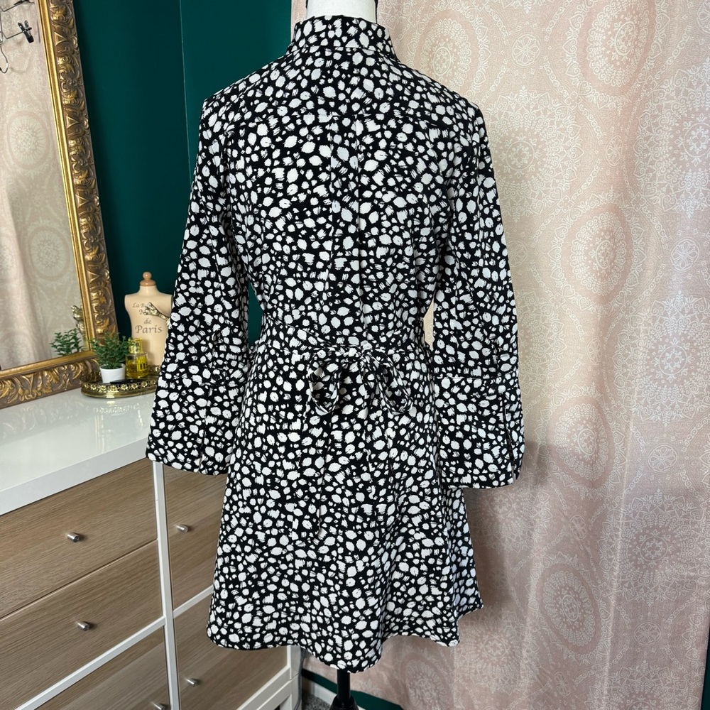 Banana Republic Button Up A Line Dress Long Sleeve White Black Pattern Petite - Picture 5 of 10